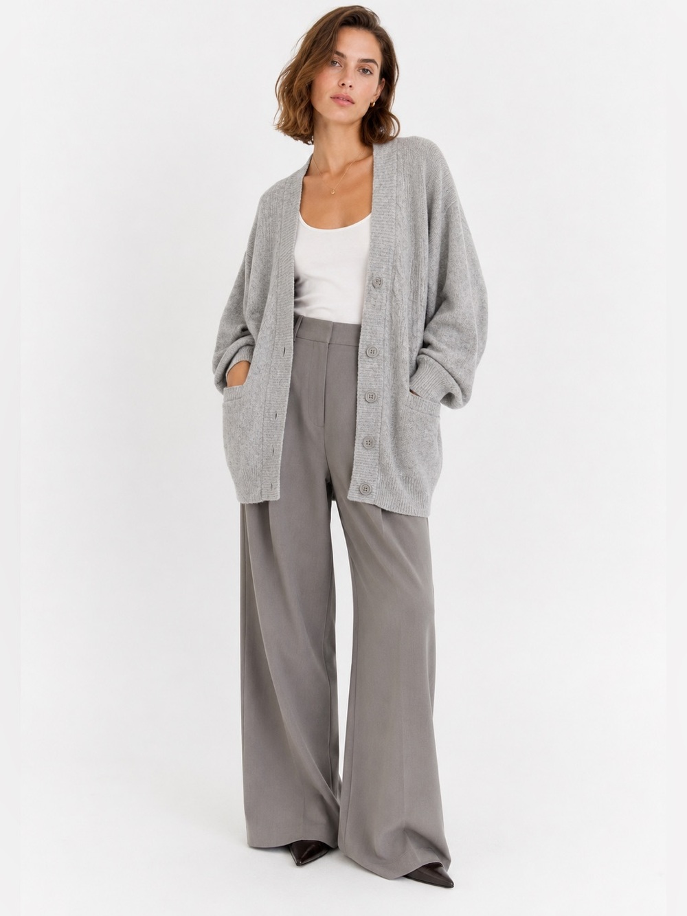 Wool Angora 90s vintage boyfriend slouchy Gray Knit Cardigan Sweater L longline